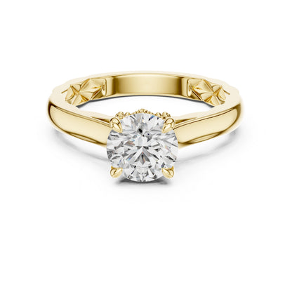 14K Yellow Gold Round Lab-Grown Diamond Ring for Women Office Wear Pure Carat
