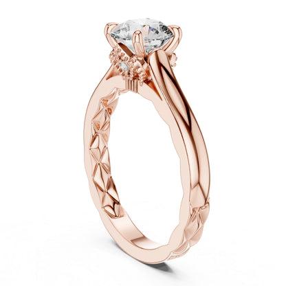 14K Yellow Gold Round Lab-Grown Diamond Ring for Women Office Wear Pure Carat