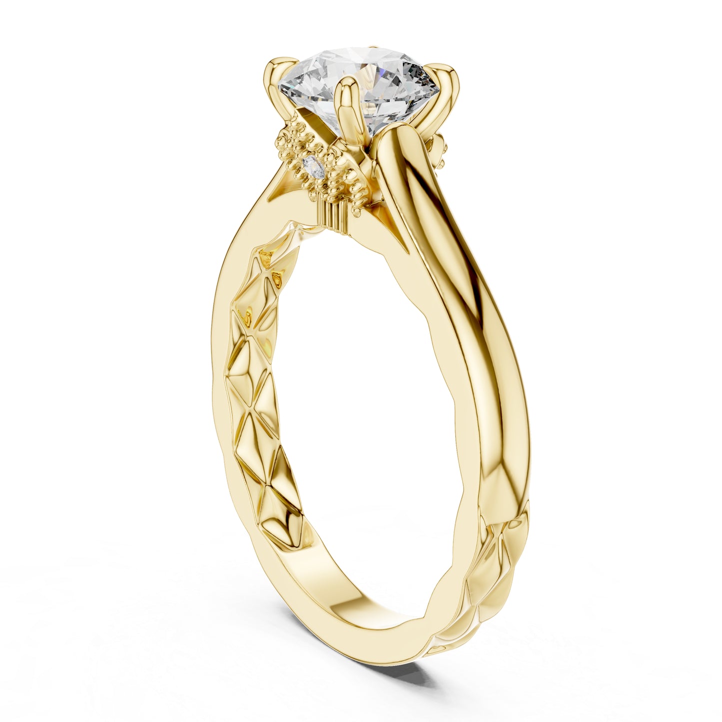 14K Yellow Gold Round Lab-Grown Diamond Ring for Women Office Wear Pure Carat