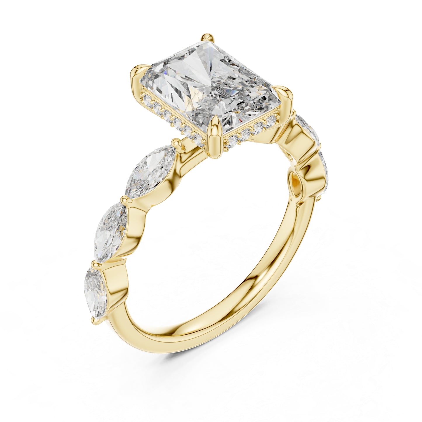 14K Yellow Gold Round, Marquise & Radiant Lab-Grown Diamond Wedding Ring for Women | Pure Carat