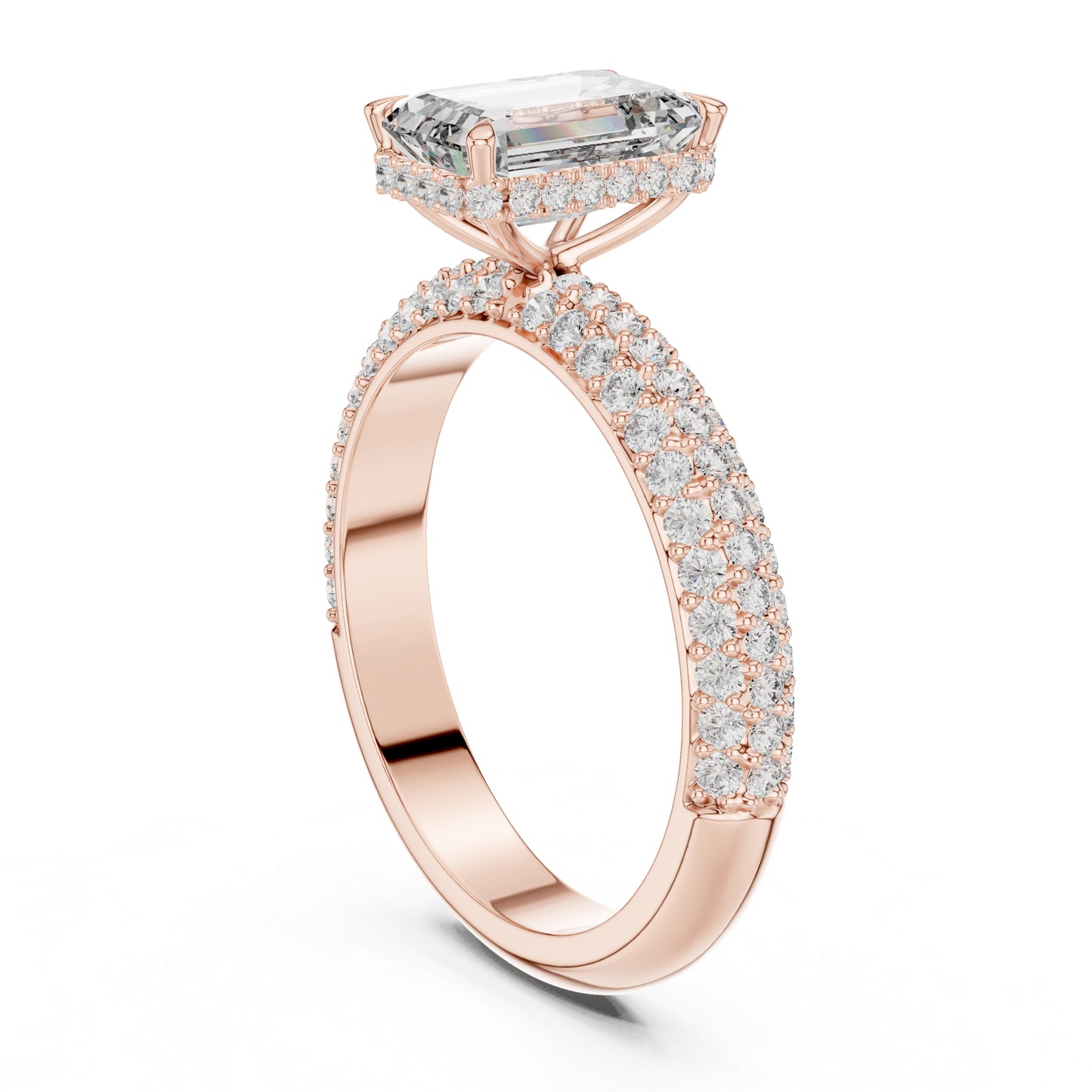 14K Rose Gold Round & Emerald Lab-Grown Diamond Engagement Ring for Women | Pure Carat