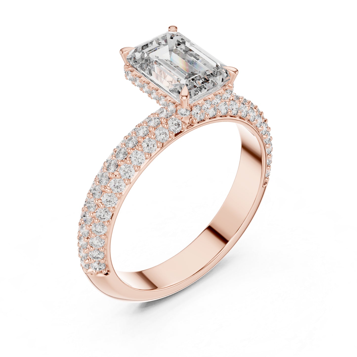 14K Rose Gold Round & Emerald Lab-Grown Diamond Engagement Ring for Women | Pure Carat