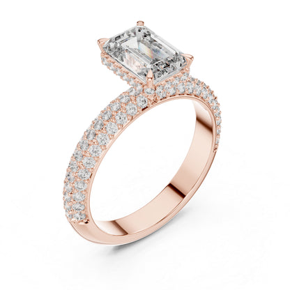 14K Rose Gold Round & Emerald Lab-Grown Diamond Engagement Ring for Women | Pure Carat