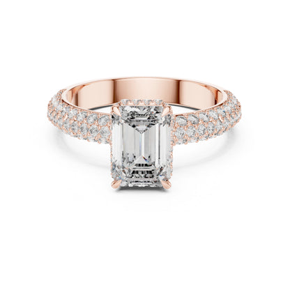 14K Rose Gold Round & Emerald Lab-Grown Diamond Engagement Ring for Women | Pure Carat
