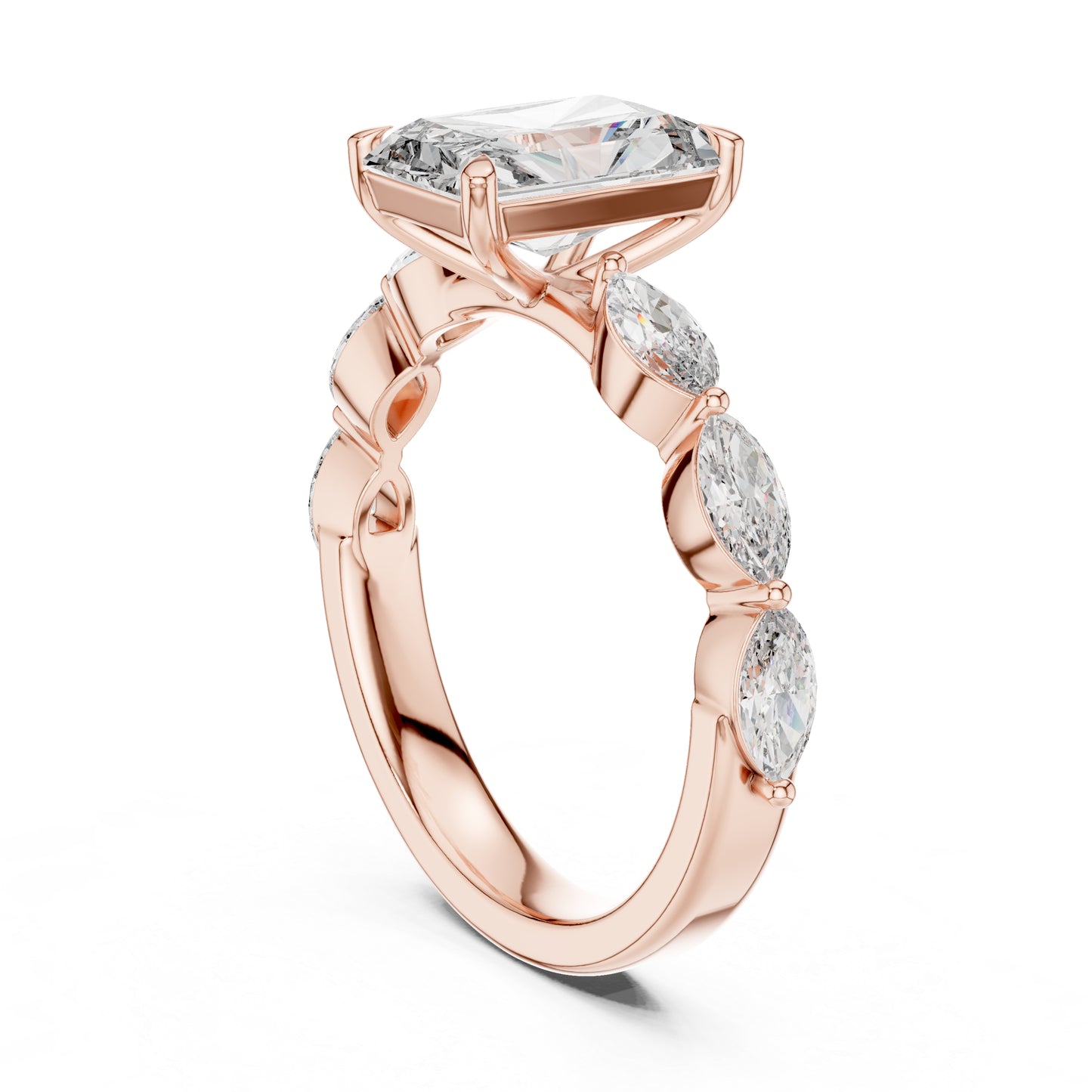 18K Rose Gold Marquise & Radiant Lab-Grown Diamond Engagement Ring for Women | Pure Carat