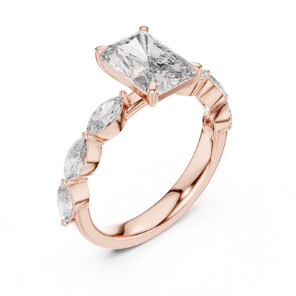 18K Rose Gold Marquise & Radiant Lab-Grown Diamond Engagement Ring for Women | Pure Carat