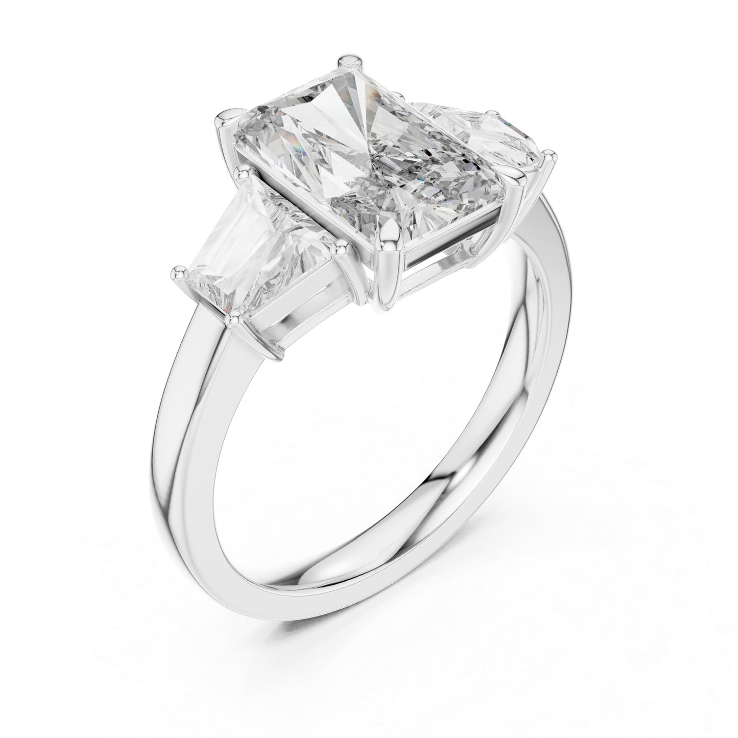 14K White Gold Tapered Baguette & Radiant Lab-Grown Diamond Engagement Ring for Women | Pure Carat