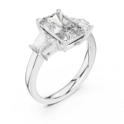 14K White Gold Tapered Baguette & Radiant Lab-Grown Diamond Engagement Ring for Women | Pure Carat