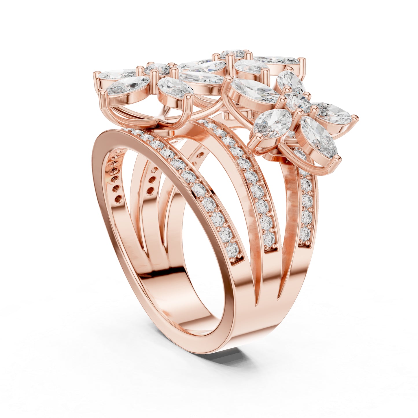 18K Rose Gold Round & Marquise Lab-Grown Diamond Engagement Ring for Women | Pure Carat