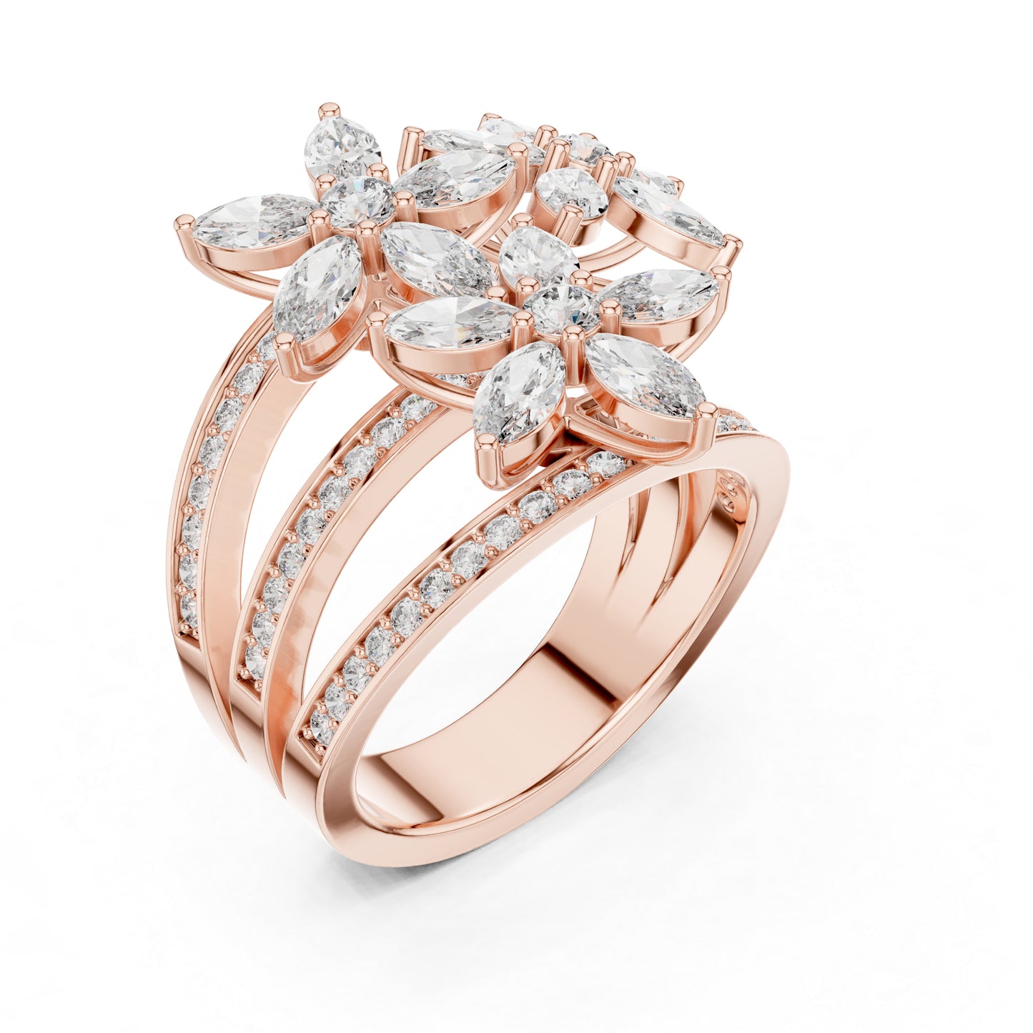 18K Rose Gold Round & Marquise Lab-Grown Diamond Engagement Ring for Women | Pure Carat