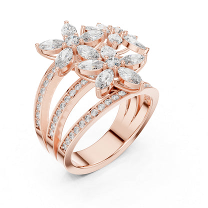 18K Rose Gold Round & Marquise Lab-Grown Diamond Engagement Ring for Women | Pure Carat