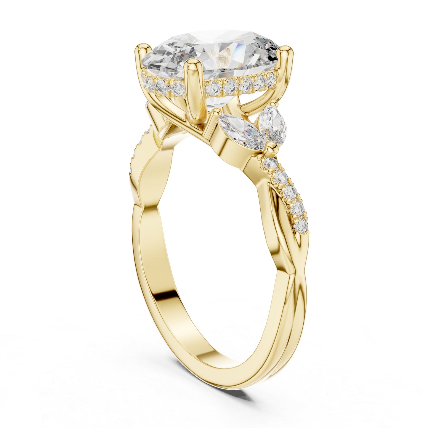 14K Yellow Gold Round, Marquise & Oval Lab-Grown Diamond Engagement Ring for Women | Pure Carat