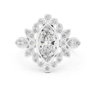 14K Yellow Gold Round & Marquise Lab-Grown Diamond Engagement Ring for Women | Pure Carat