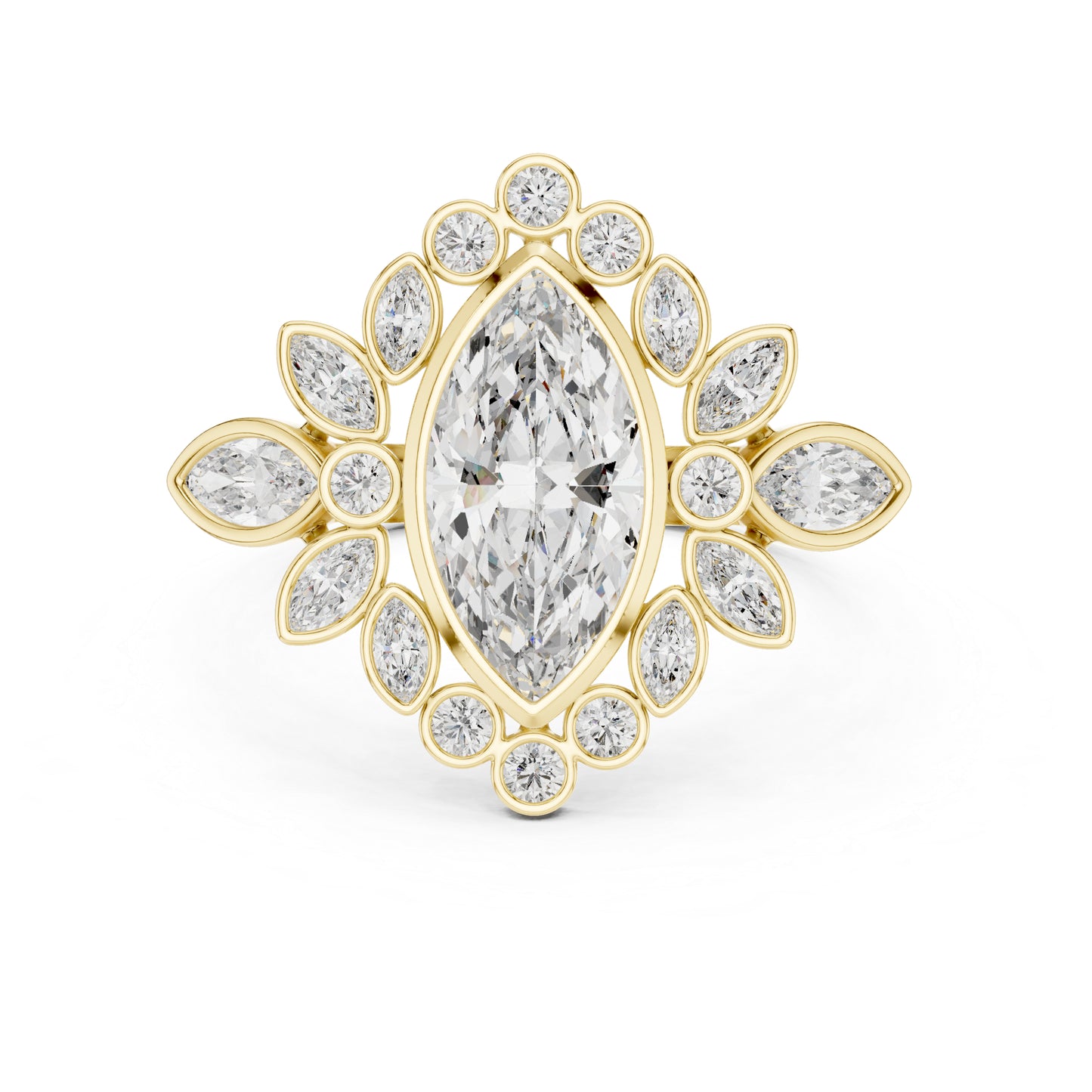 14K Yellow Gold Round & Marquise Lab-Grown Diamond Engagement Ring for Women | Pure Carat