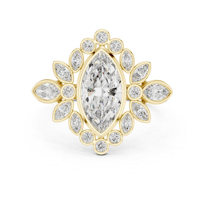 14K Yellow Gold Round & Marquise Lab-Grown Diamond Engagement Ring for Women | Pure Carat