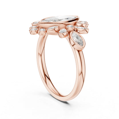 14K Yellow Gold Round & Marquise Lab-Grown Diamond Engagement Ring for Women | Pure Carat