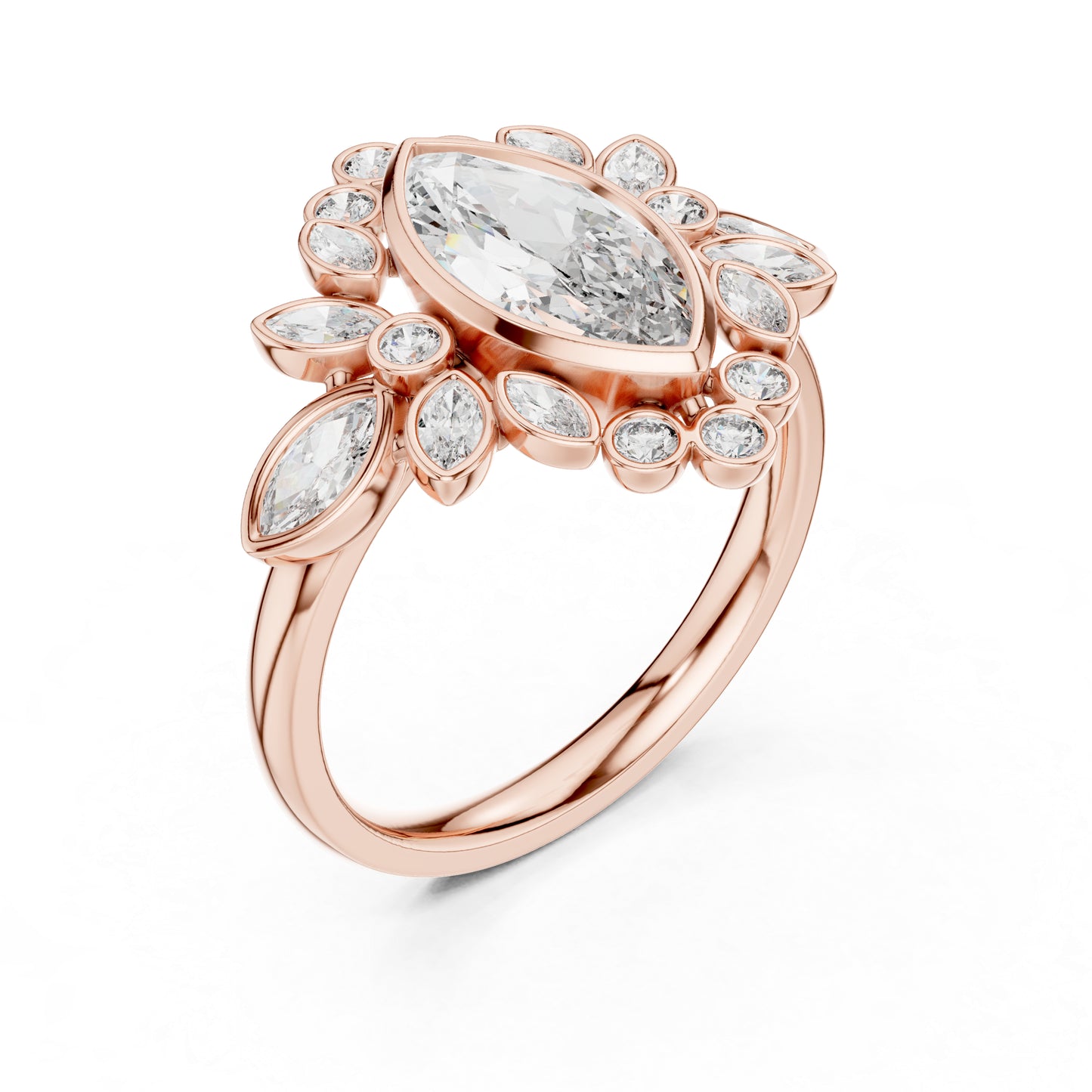 14K Yellow Gold Round & Marquise Lab-Grown Diamond Engagement Ring for Women | Pure Carat