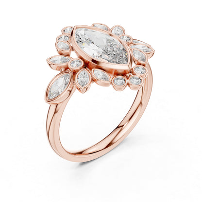 14K Yellow Gold Round & Marquise Lab-Grown Diamond Engagement Ring for Women | Pure Carat