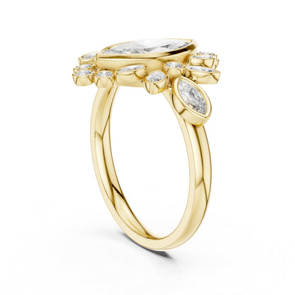 14K Yellow Gold Round & Marquise Lab-Grown Diamond Engagement Ring for Women | Pure Carat