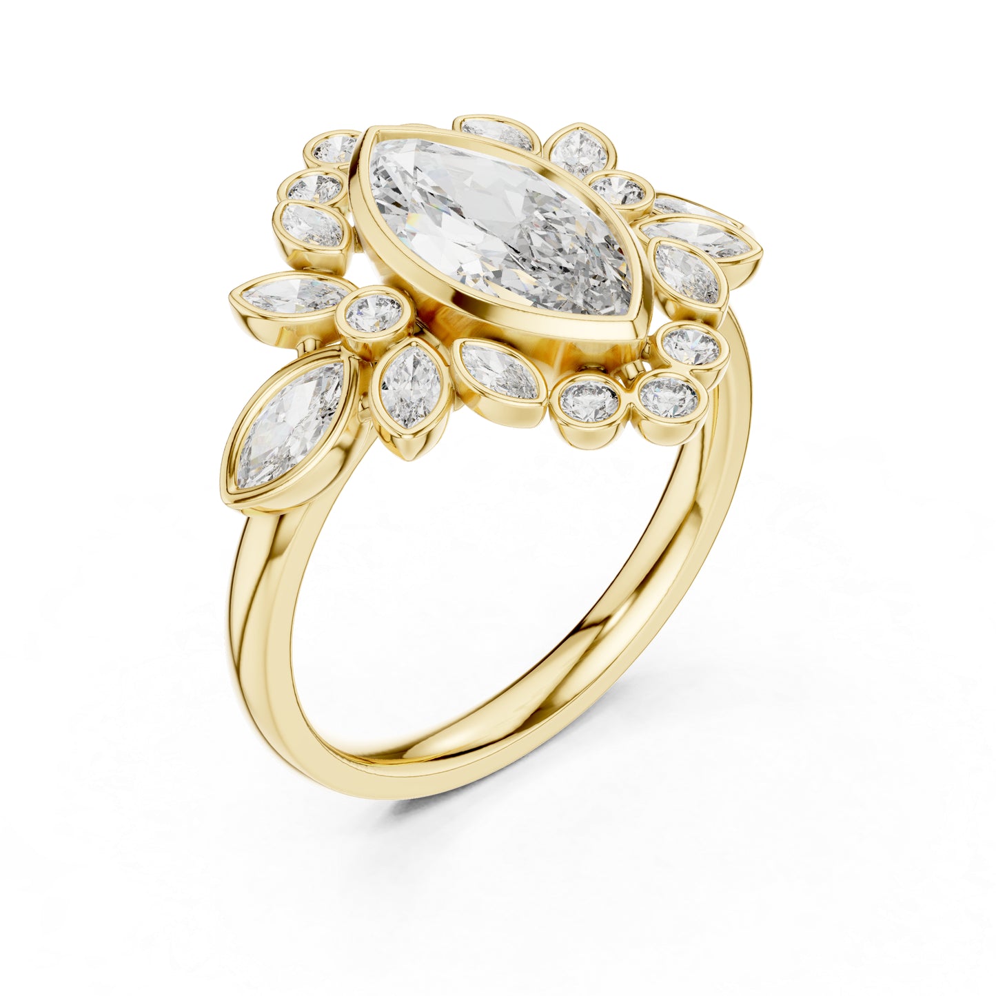 14K Yellow Gold Round & Marquise Lab-Grown Diamond Engagement Ring for Women | Pure Carat