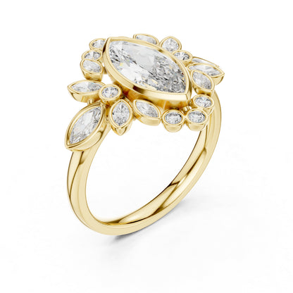 14K Yellow Gold Round & Marquise Lab-Grown Diamond Engagement Ring for Women | Pure Carat