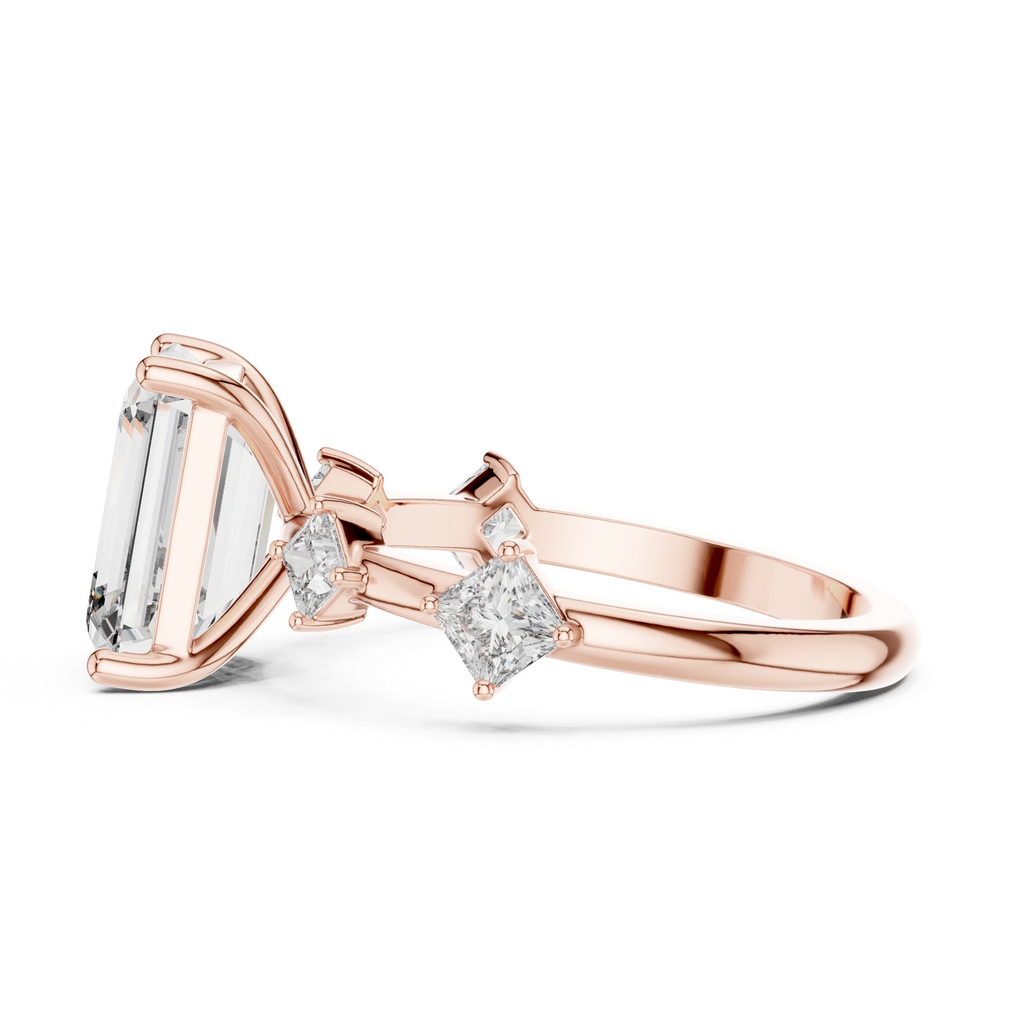 18K Rose Gold Emerald & Princess Lab-Grown Diamond Wedding Ring for Women | Pure Carat
