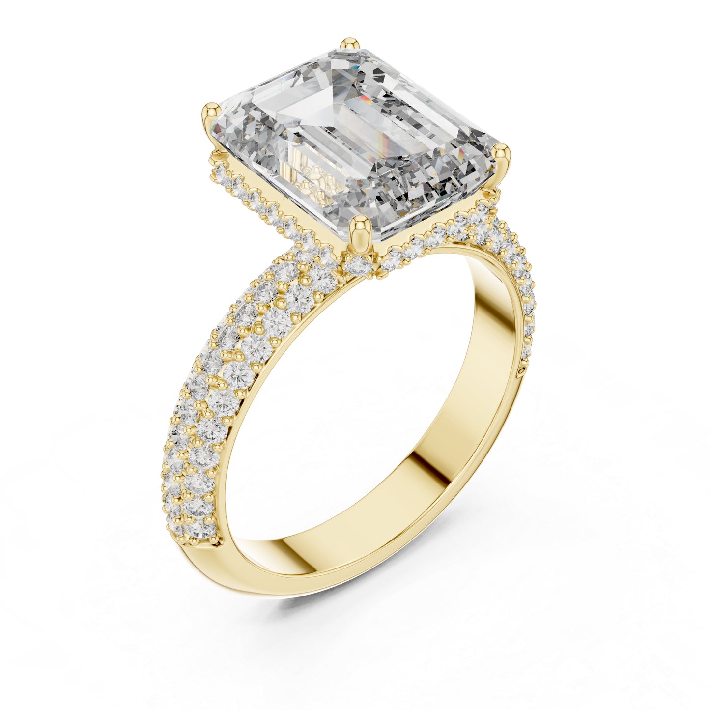 14K Yellow Gold Round & Emerald Lab-Grown Diamond Engagement Ring for Women | Pure Carat