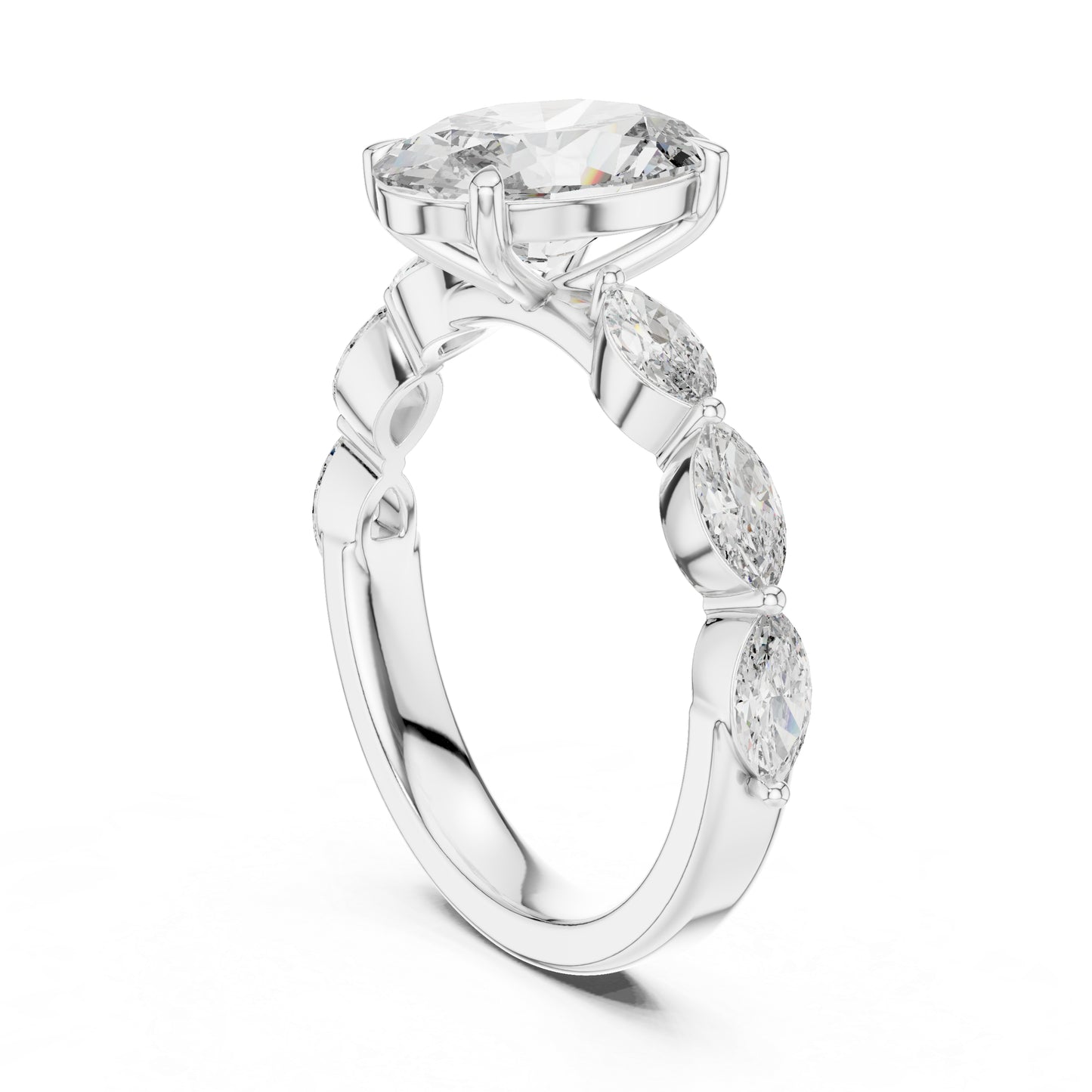 14K White Gold Oval & Marquise Lab-Grown Diamond Anniversary Gift Ring for Women | Pure Carat