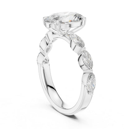 14K White Gold Oval & Marquise Lab-Grown Diamond Anniversary Gift Ring for Women | Pure Carat