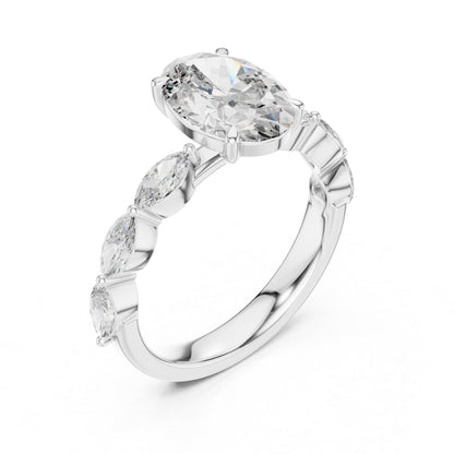 14K White Gold Oval & Marquise Lab-Grown Diamond Anniversary Gift Ring for Women | Pure Carat