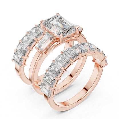 18K Rose Gold Emerald & Baguette Lab-Grown Diamond Engagement Ring for Women | Pure Carat