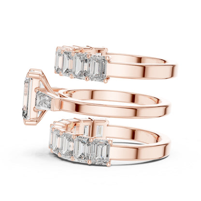 18K Rose Gold Emerald & Baguette Lab-Grown Diamond Engagement Ring for Women | Pure Carat