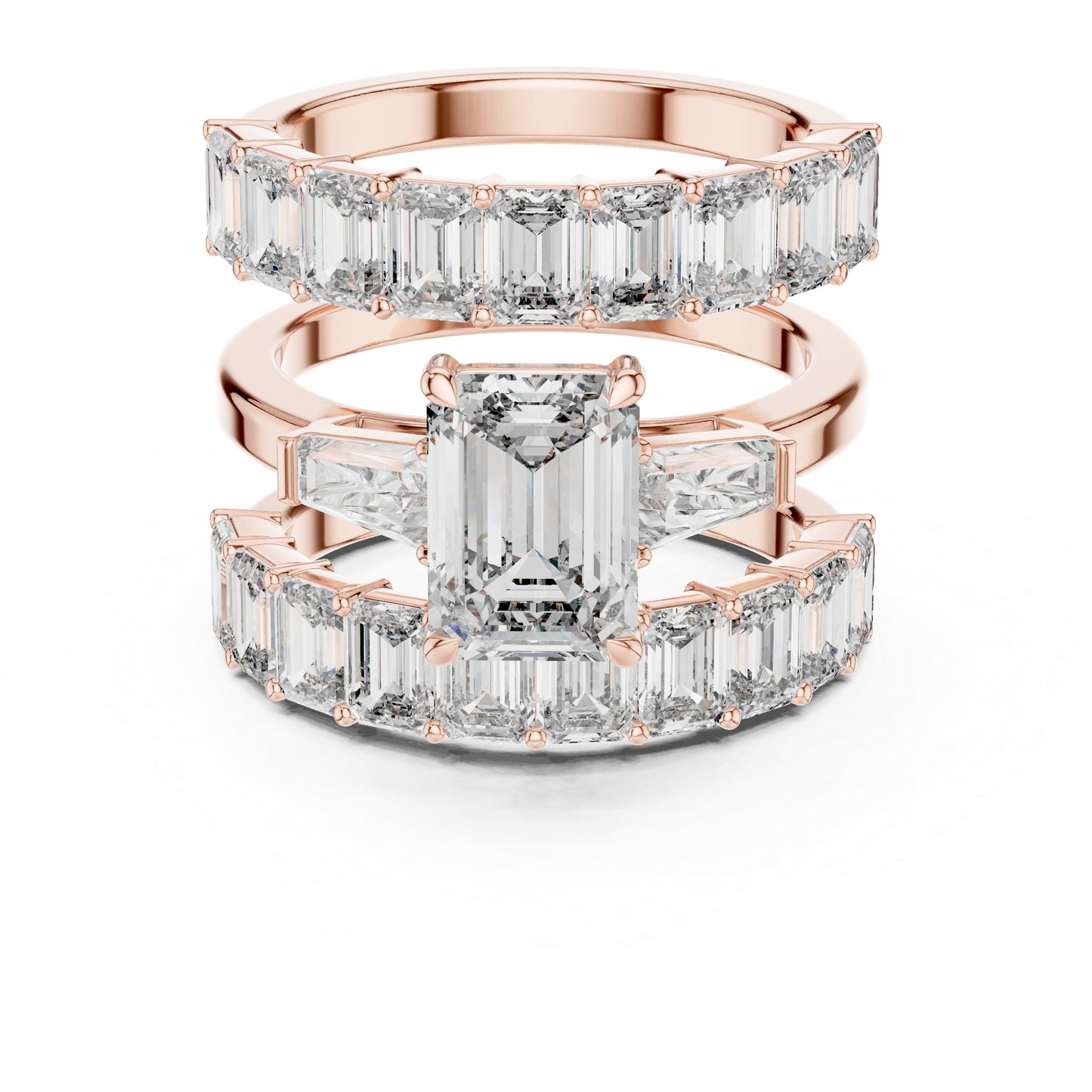 18K Rose Gold Emerald & Baguette Lab-Grown Diamond Engagement Ring for Women | Pure Carat