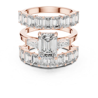18K Rose Gold Emerald & Baguette Lab-Grown Diamond Engagement Ring for Women | Pure Carat
