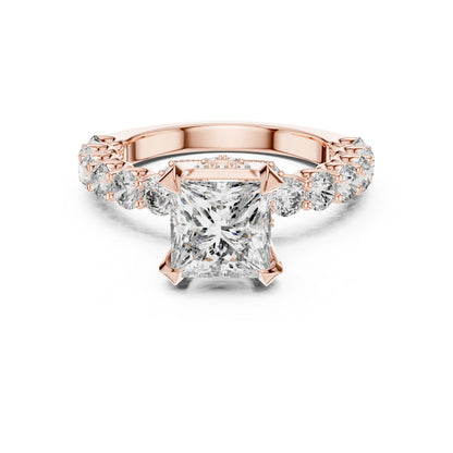 Princess & Round Lab-Grown Diamond Ring in 14K Rose Gold – Pure Carat