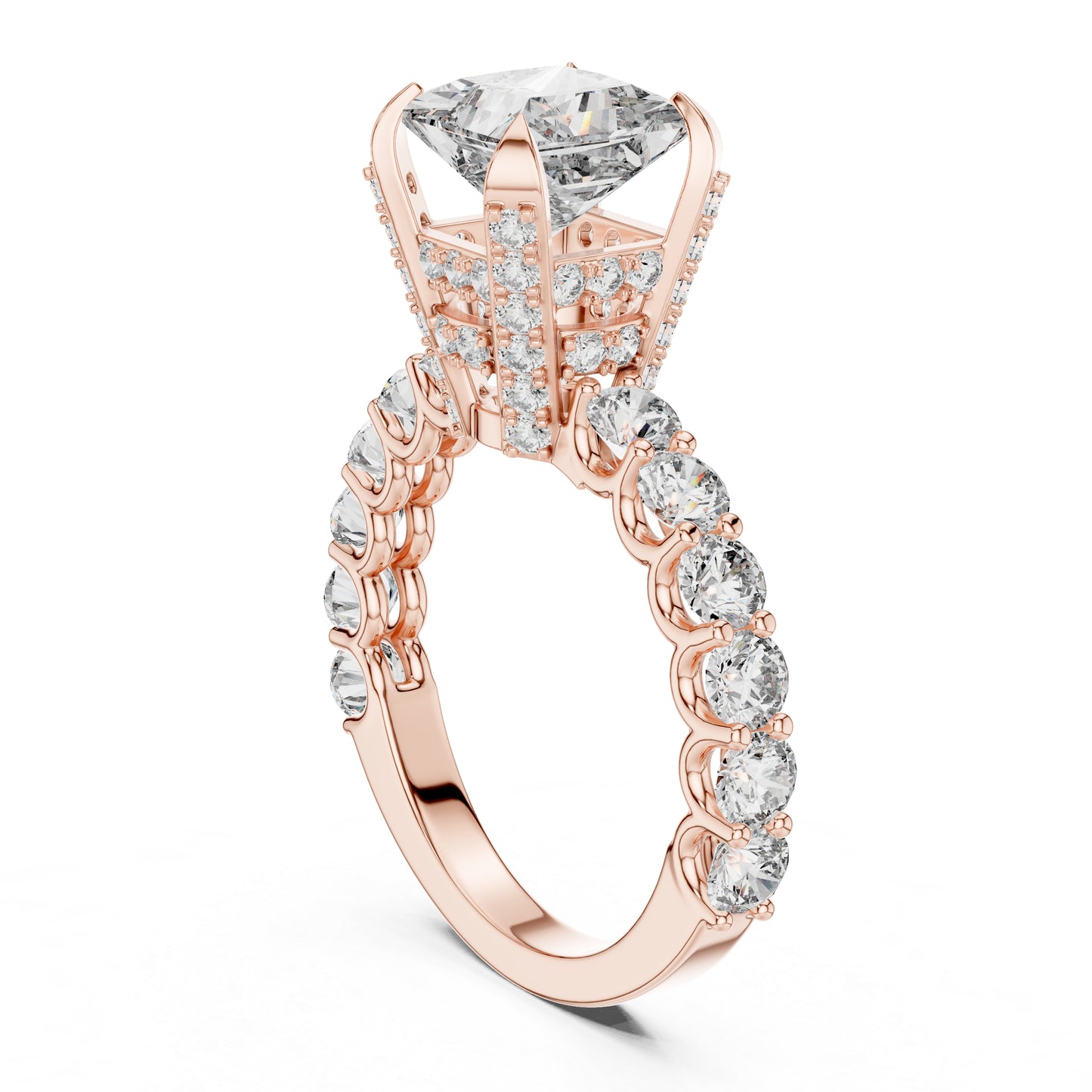Princess & Round Lab-Grown Diamond Ring in 14K Rose Gold – Pure Carat