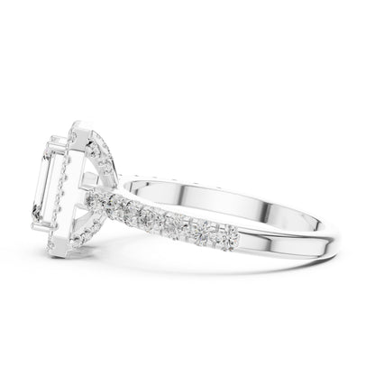Emerald & Round Diamond Engagement Ring in 18K White Gold – Pure Carat