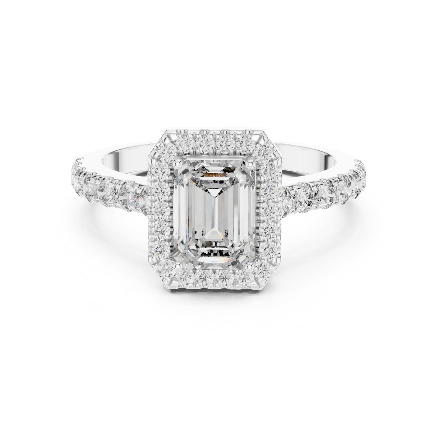 Emerald & Round Diamond Engagement Ring in 18K White Gold – Pure Carat