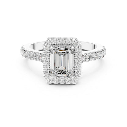 Emerald & Round Diamond Engagement Ring in 18K White Gold – Pure Carat