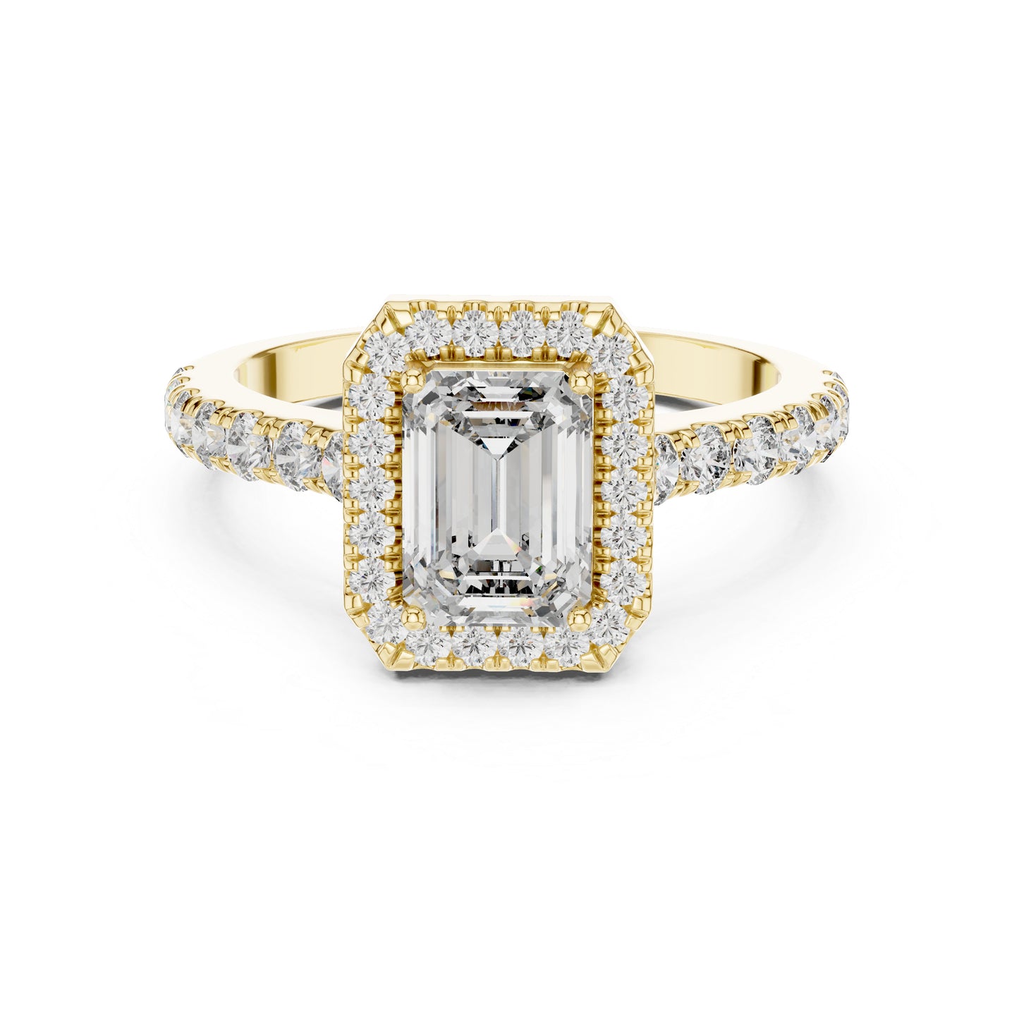 Emerald & Round Diamond Engagement Ring in 18K White Gold – Pure Carat