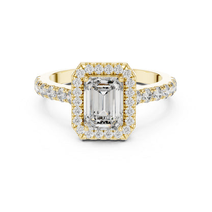Emerald & Round Diamond Engagement Ring in 18K White Gold – Pure Carat