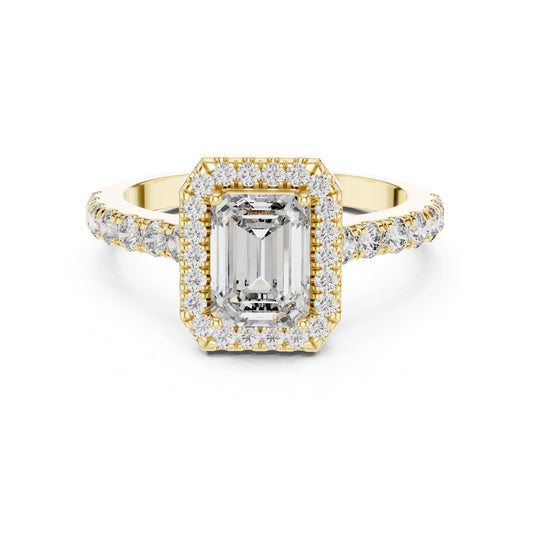 Emerald & Round Diamond Engagement Ring in 18K White Gold – Pure Carat