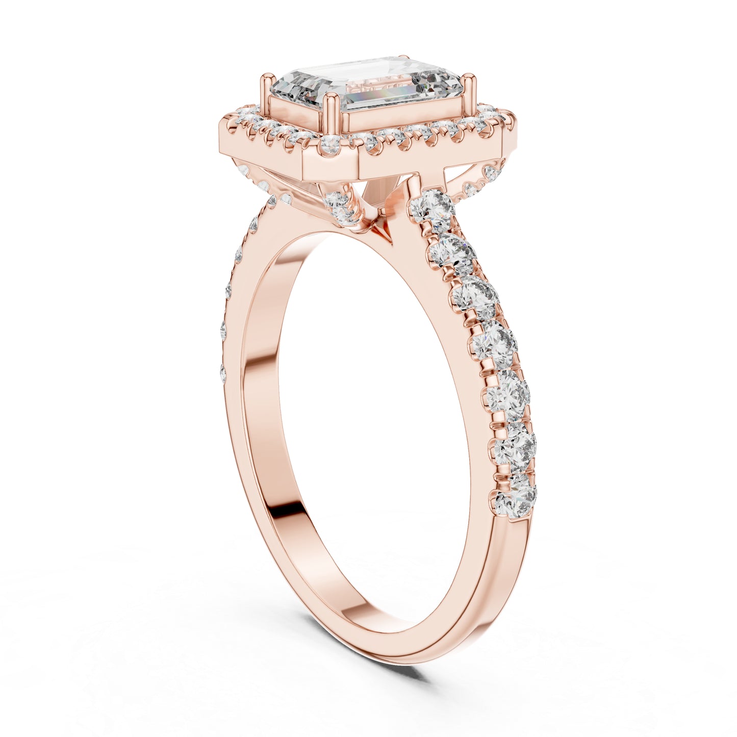 Emerald & Round Diamond Engagement Ring in 18K White Gold – Pure Carat