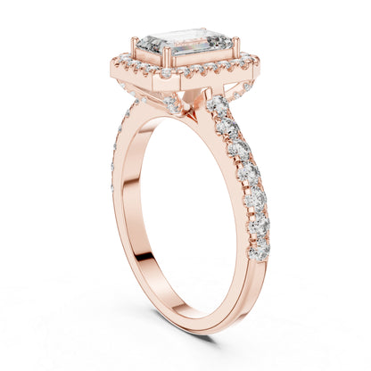 Emerald & Round Diamond Engagement Ring in 18K White Gold – Pure Carat