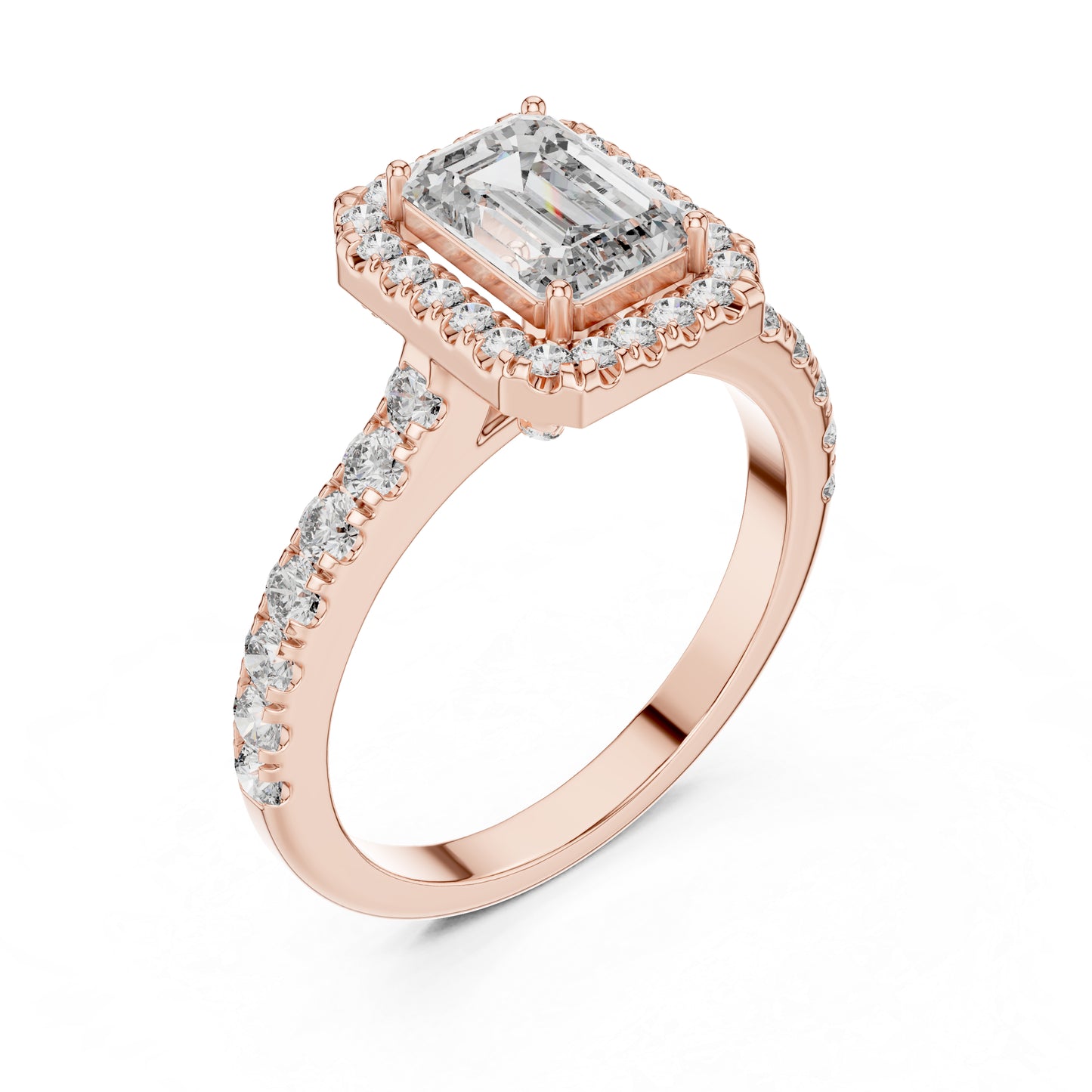 Emerald & Round Diamond Engagement Ring in 18K White Gold – Pure Carat