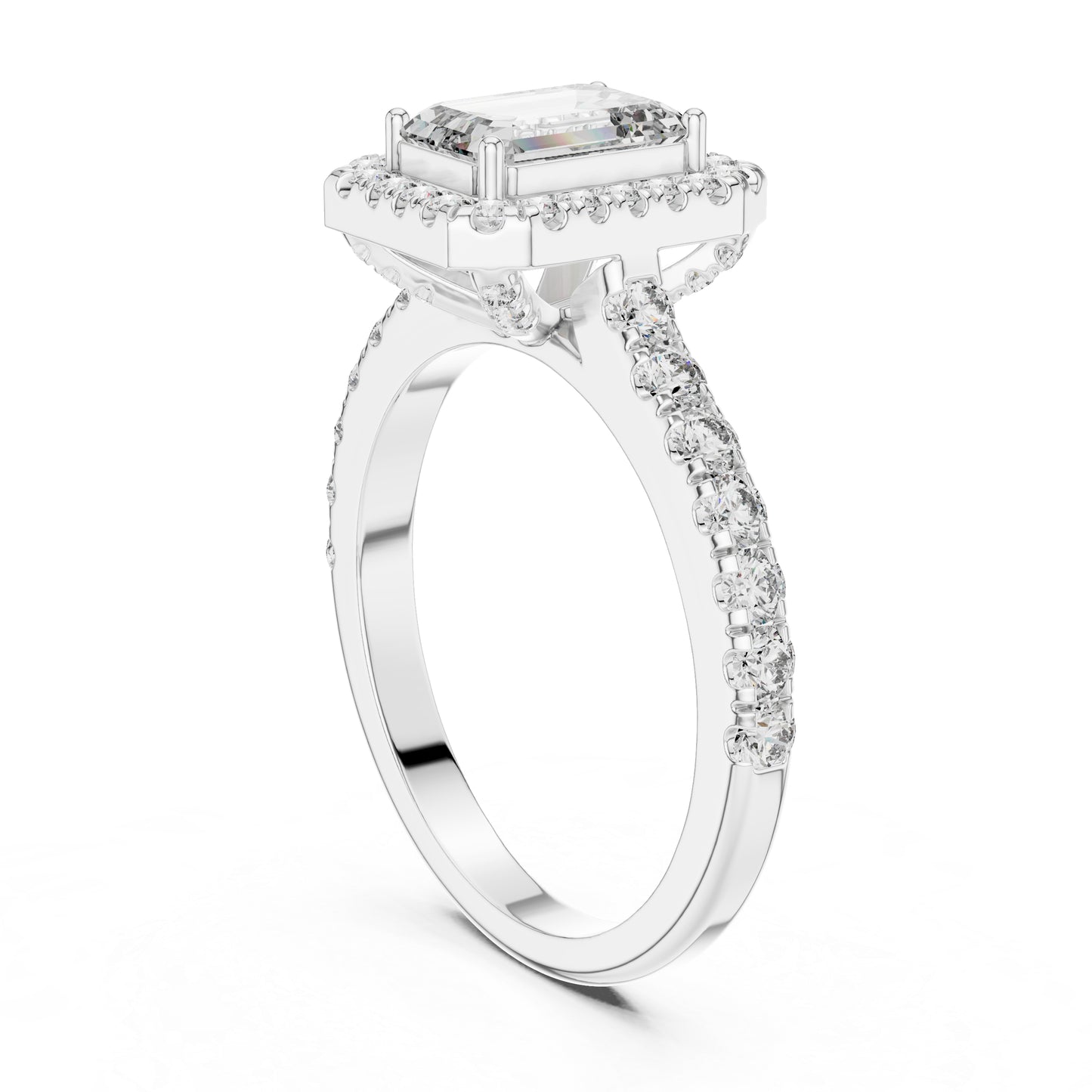 Emerald & Round Diamond Engagement Ring in 18K White Gold – Pure Carat