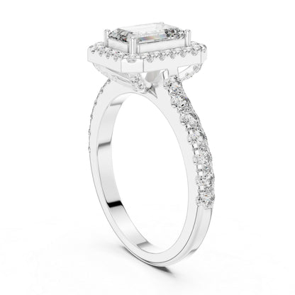 Emerald & Round Diamond Engagement Ring in 18K White Gold – Pure Carat