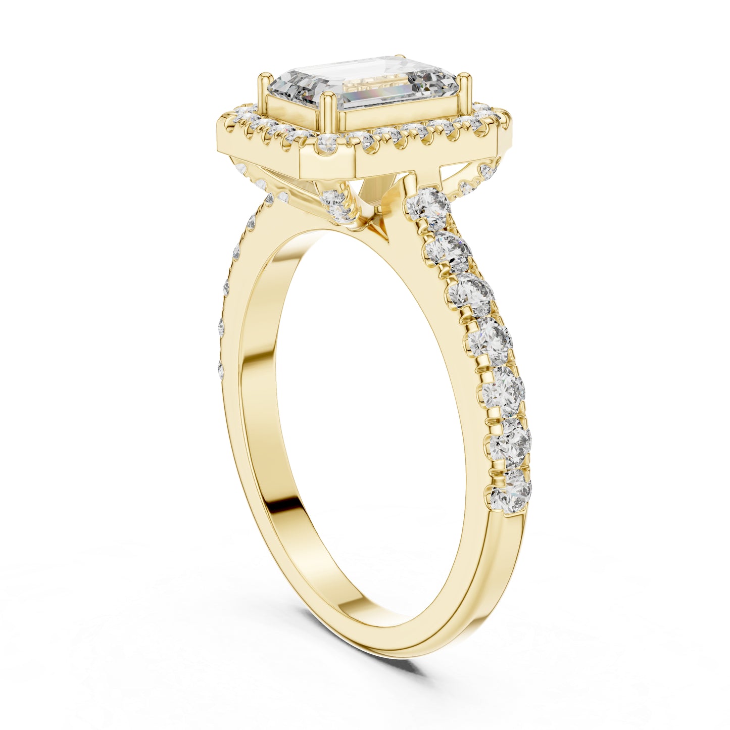 Emerald & Round Diamond Engagement Ring in 18K White Gold – Pure Carat