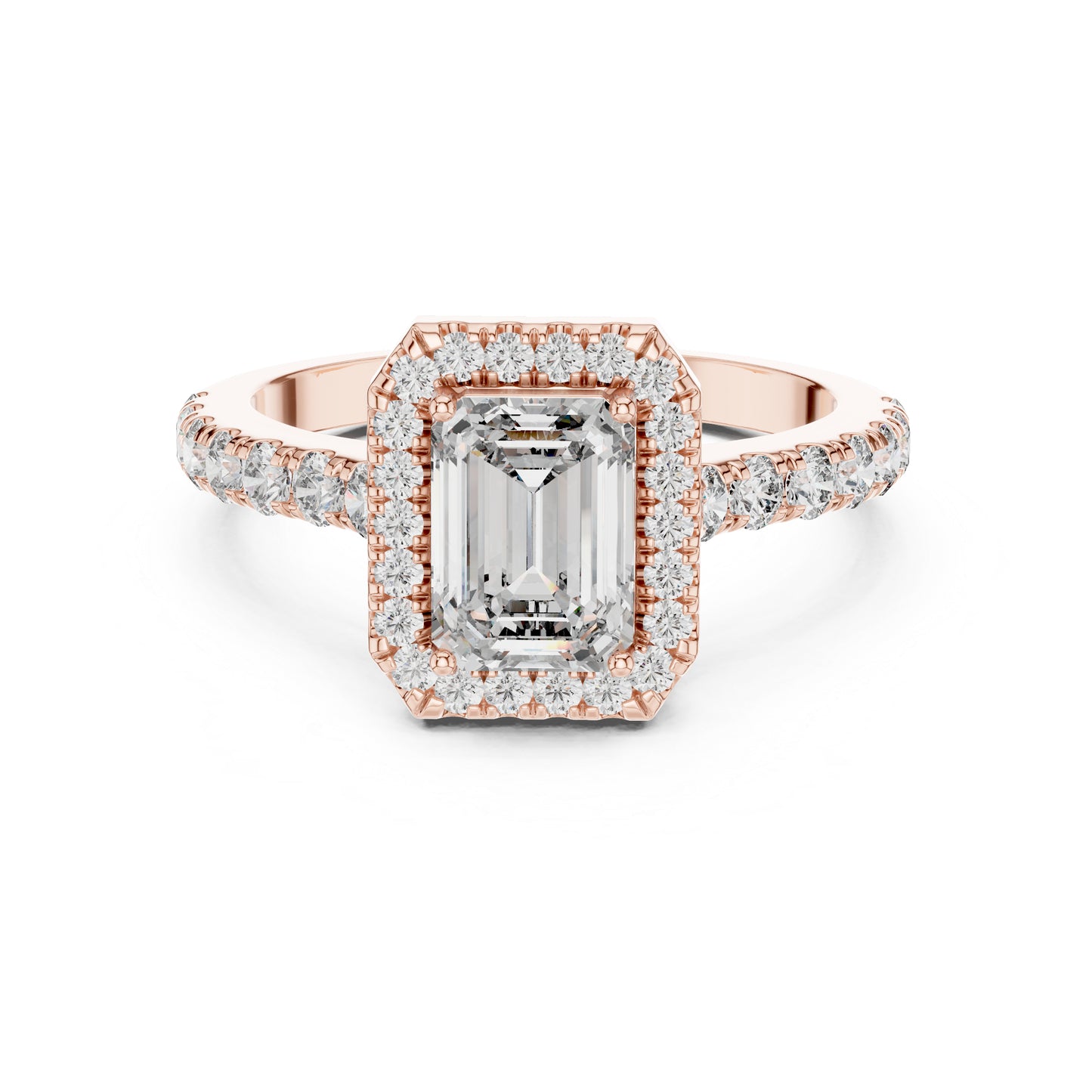 Emerald & Round Diamond Engagement Ring in 18K White Gold – Pure Carat