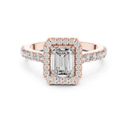 Emerald & Round Diamond Engagement Ring in 18K White Gold – Pure Carat